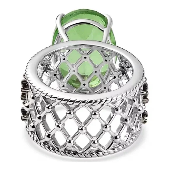 Chartreuse Quartz & Thai Black Spinel Ring Sterling Silver 10.85 ctw- Size 7 NEW